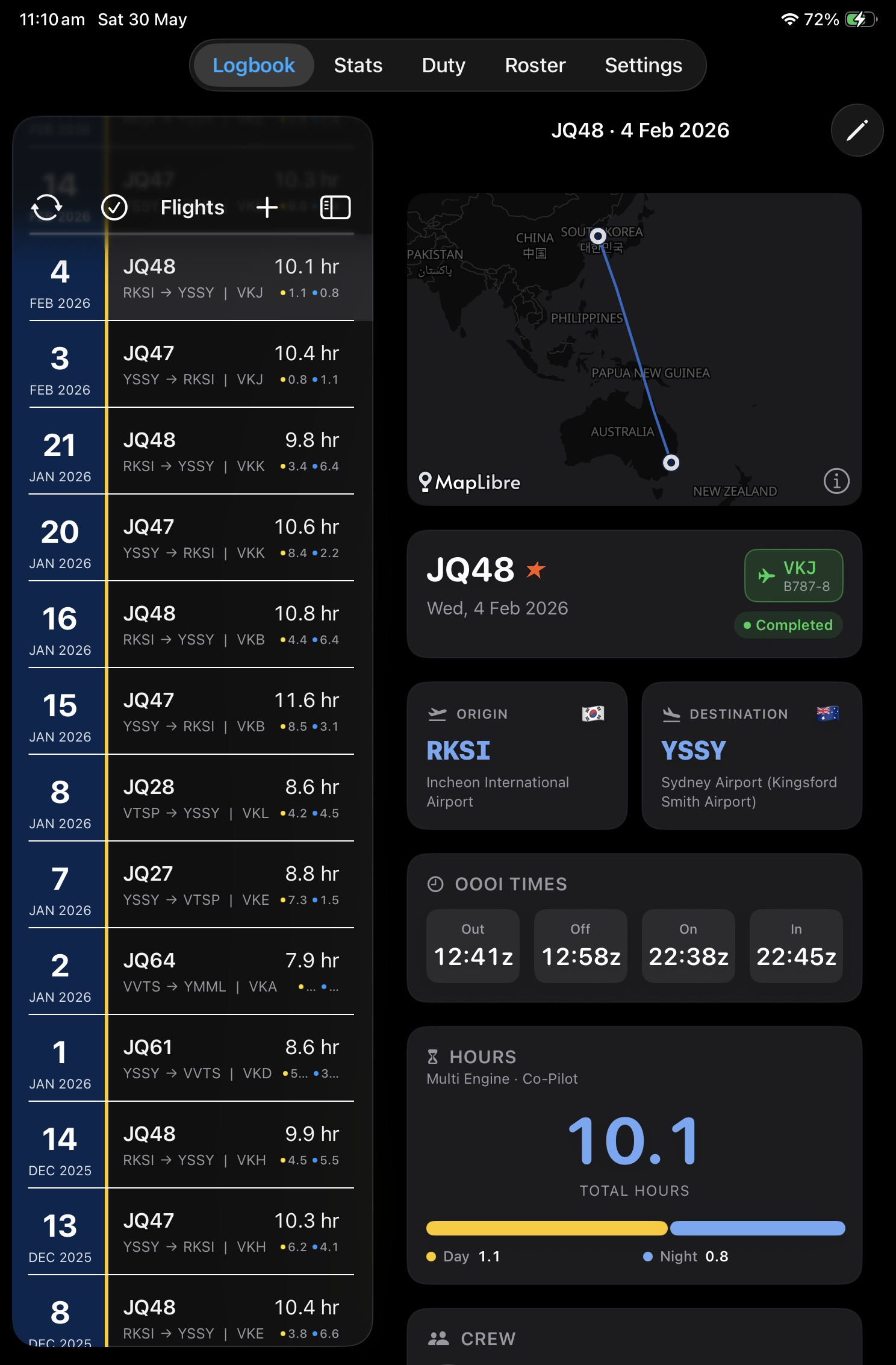 AirBook logbook flight viewing mode