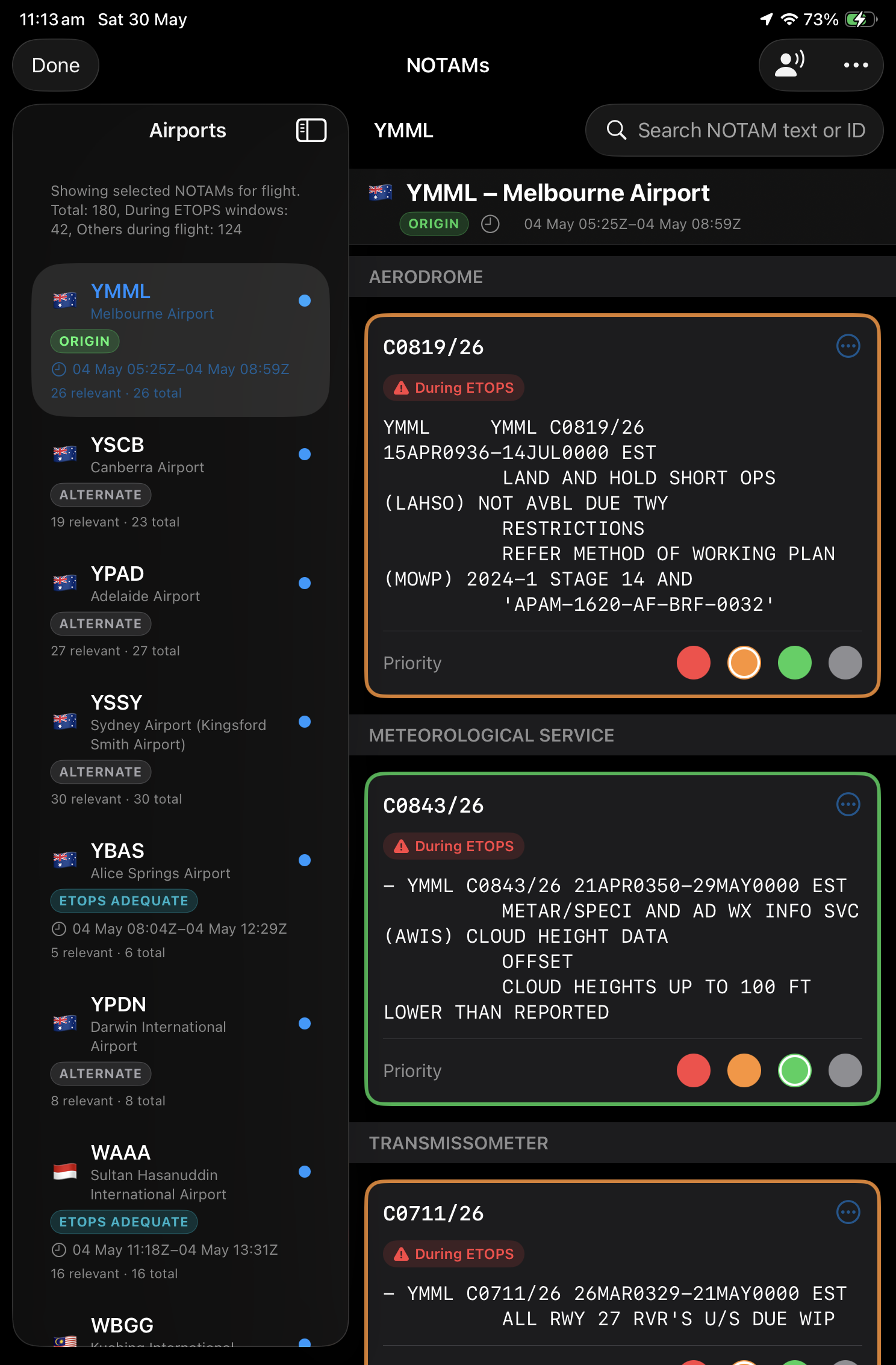 AirBook NOTAM classify view for pilot triage