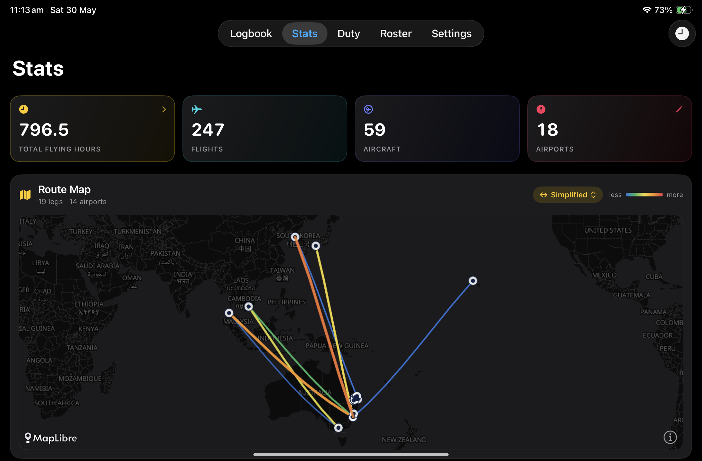 AirBook route map and statistics
